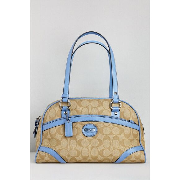 Coach F18918 Peyton Satchel Dome Bag Khaki Sky Blue Signature NWT - Picture 1 of 13